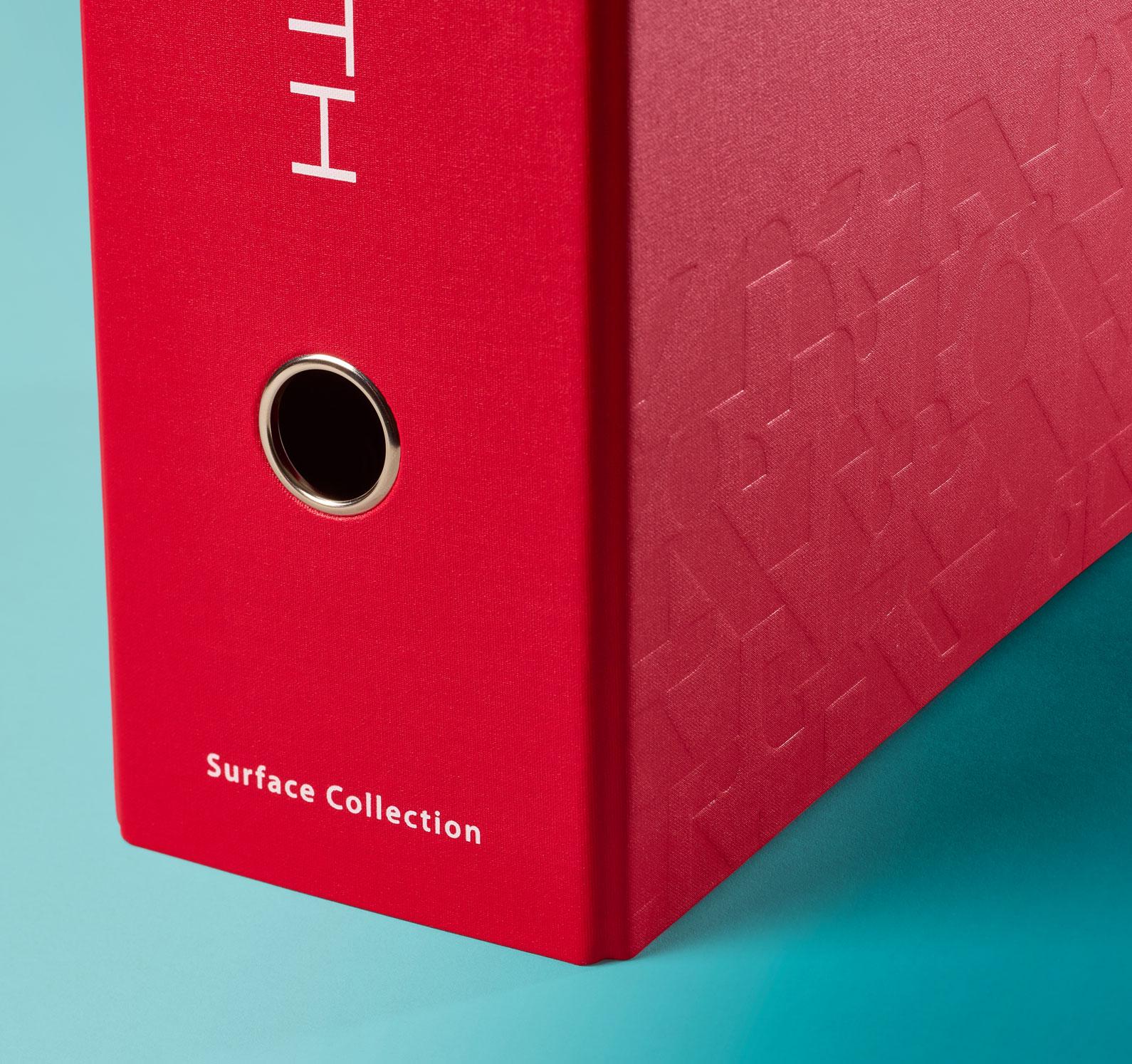 Haworth binder closup of finger pull and debossing