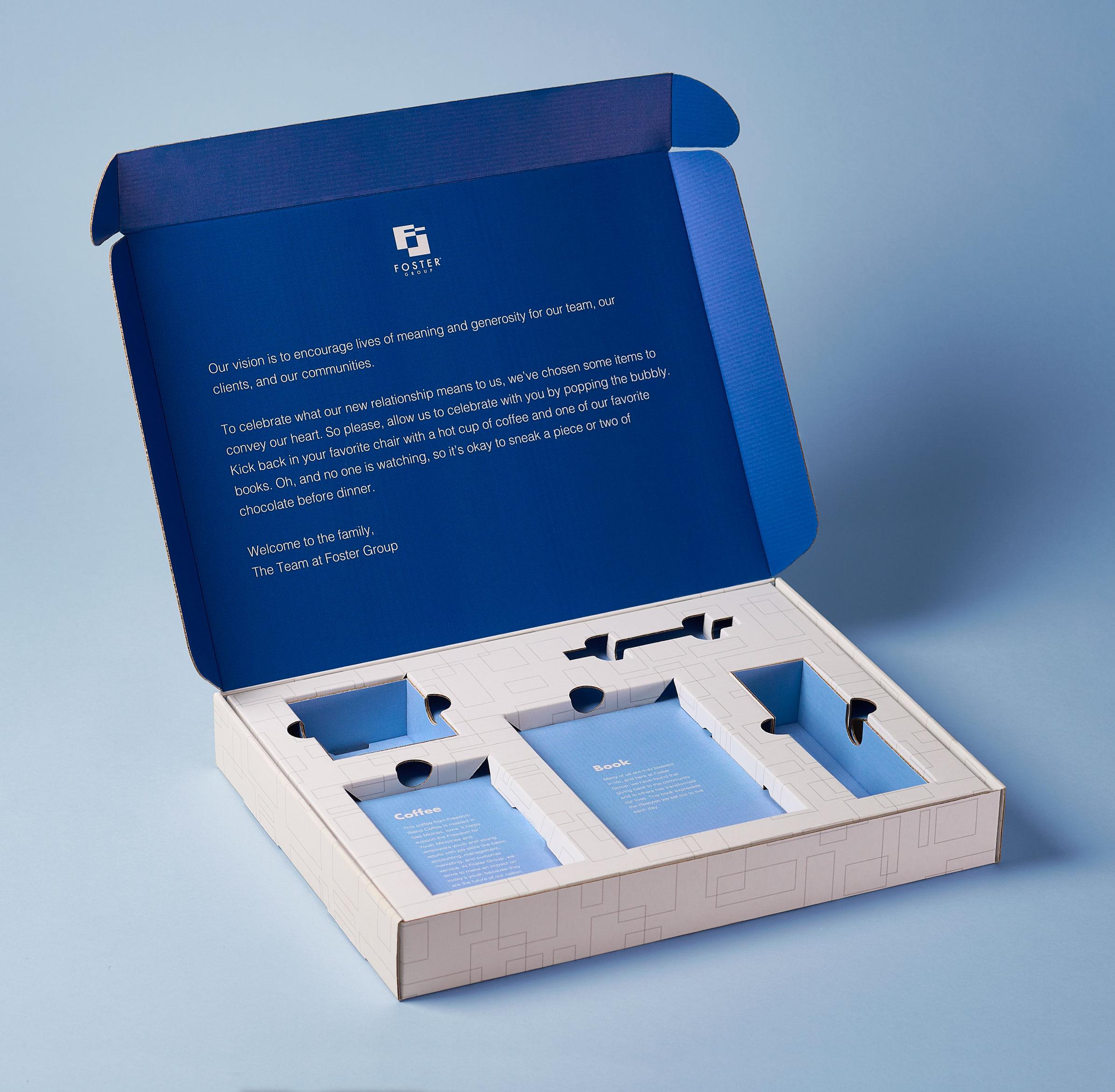 Corrugated welcome gift box with custom insert