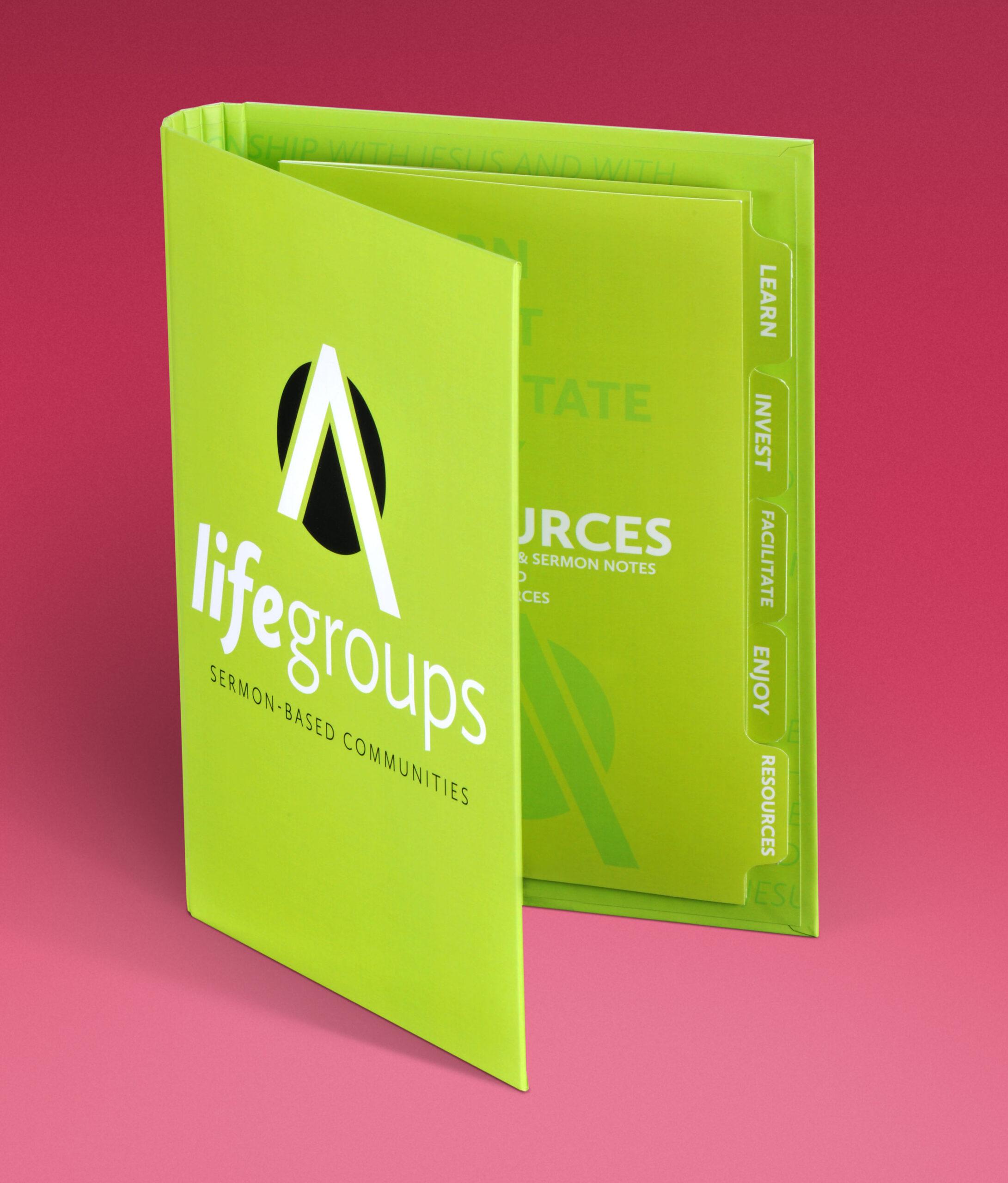 Compact binder with tab dividers for church outreach program