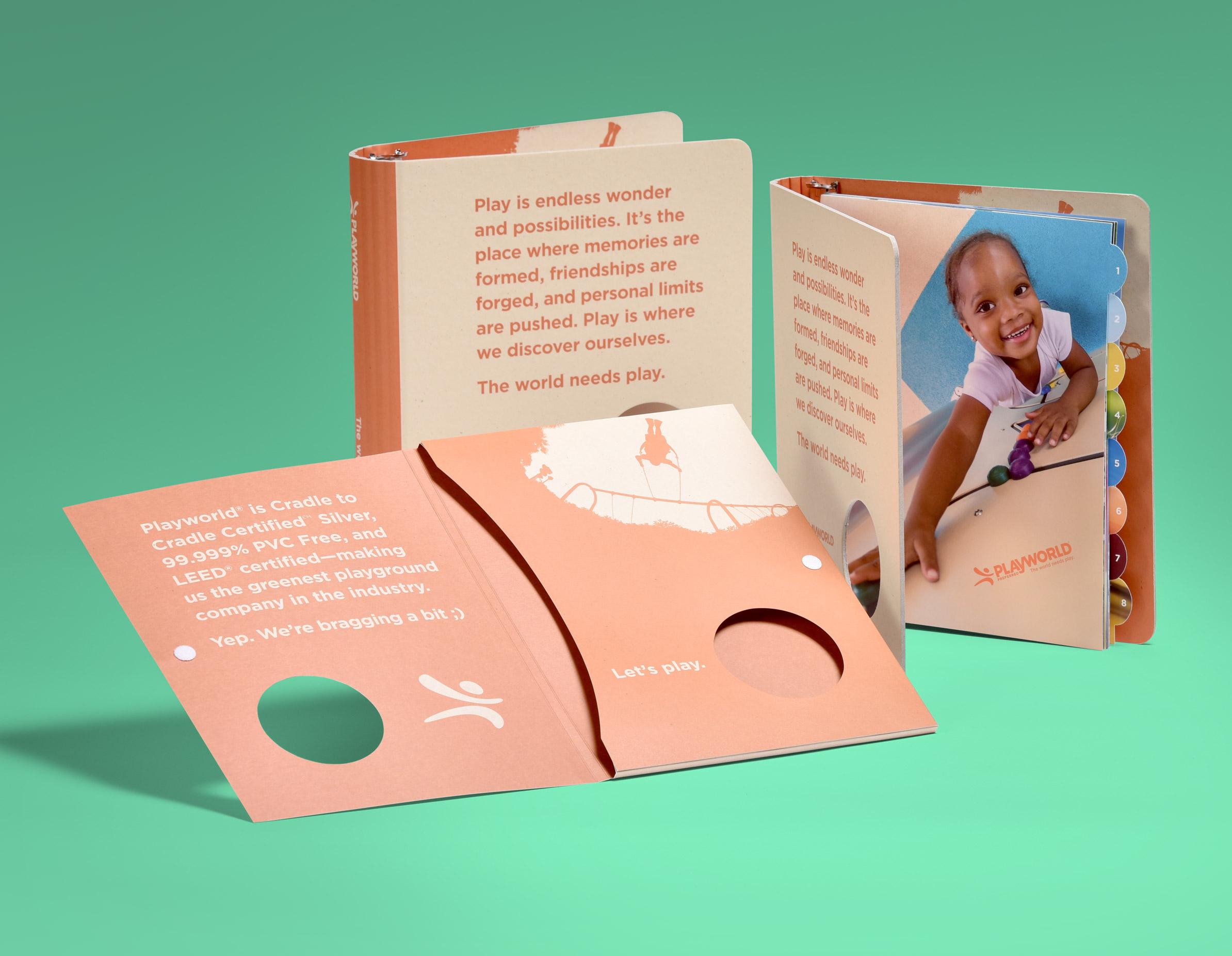 Playworld presentation kit with binder, tabs, and pocket folder