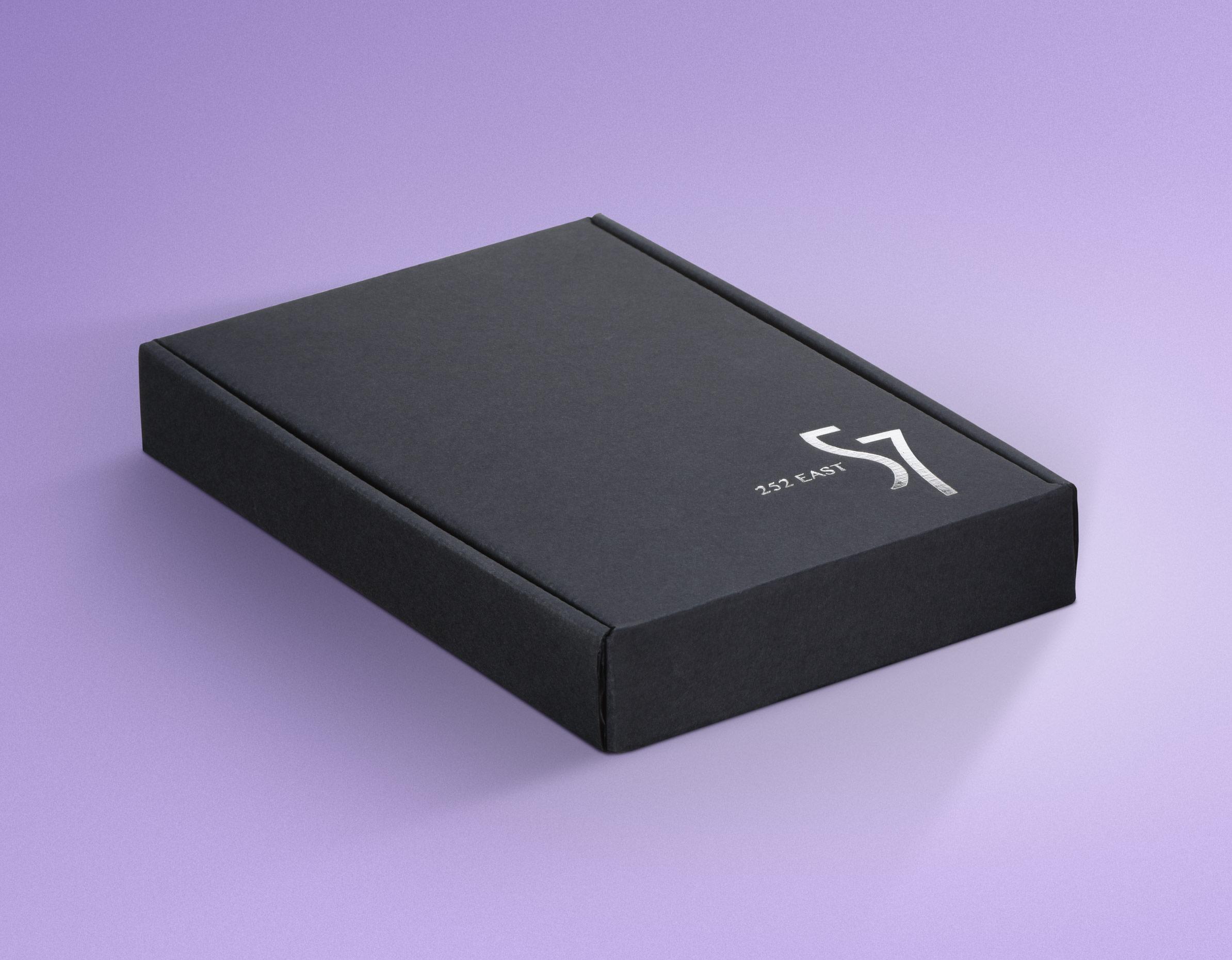 Elegant triple black corrugated box with silver metallic foil