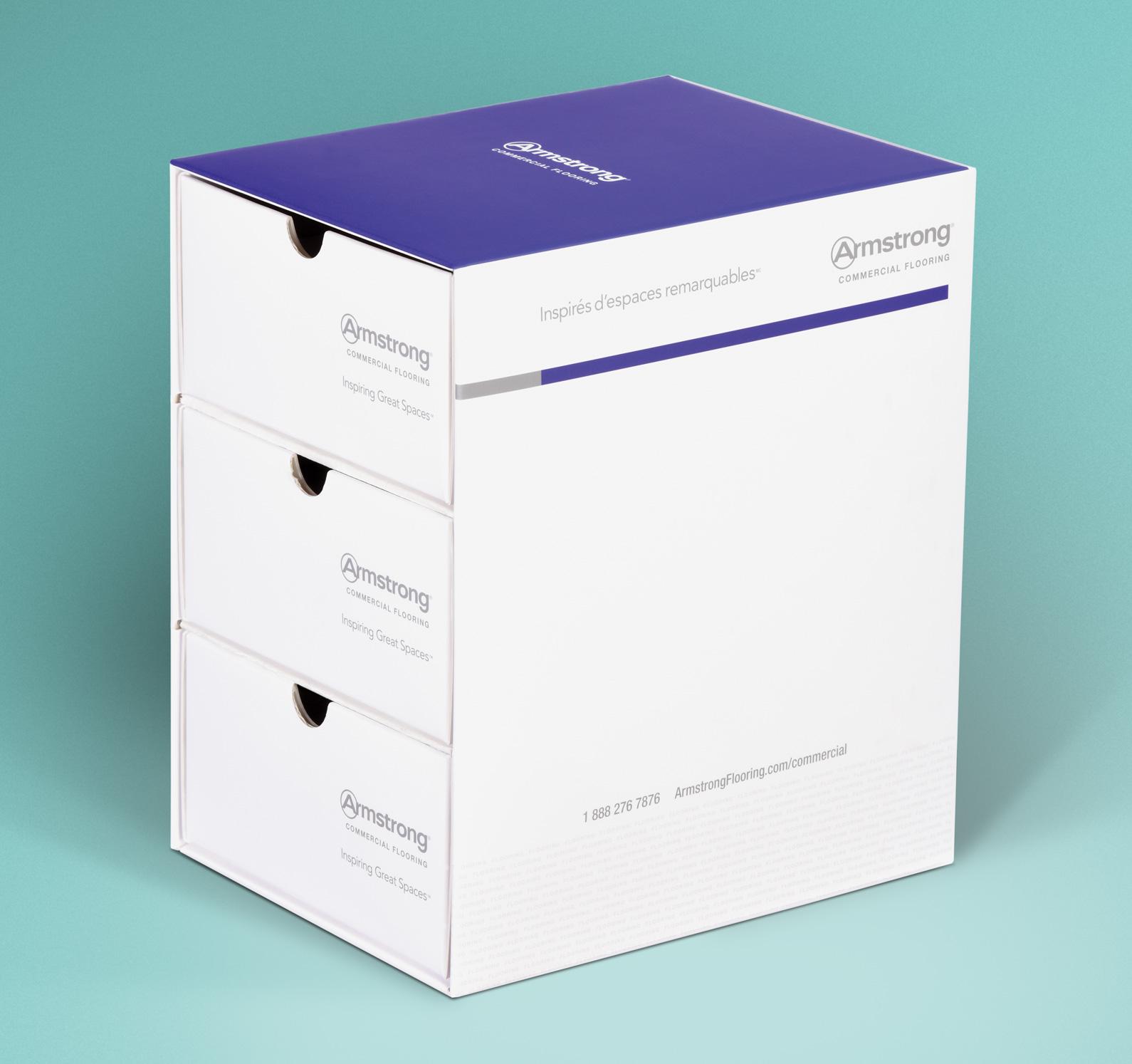 Drawer style slipcase with finger notches for Armstrong Flooring