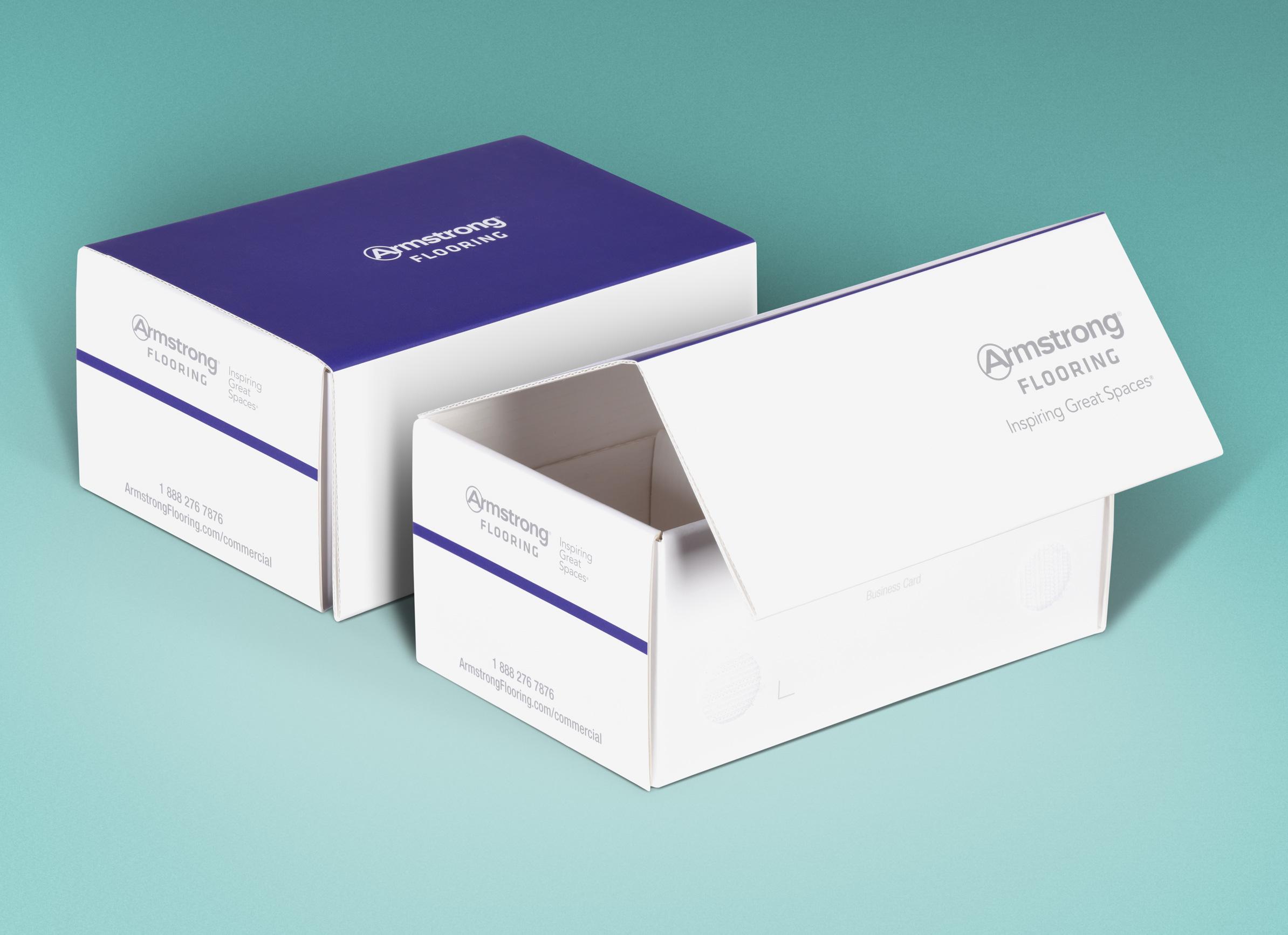 Printed corrugated sample boxes in different sizes for Armstrong Flooring