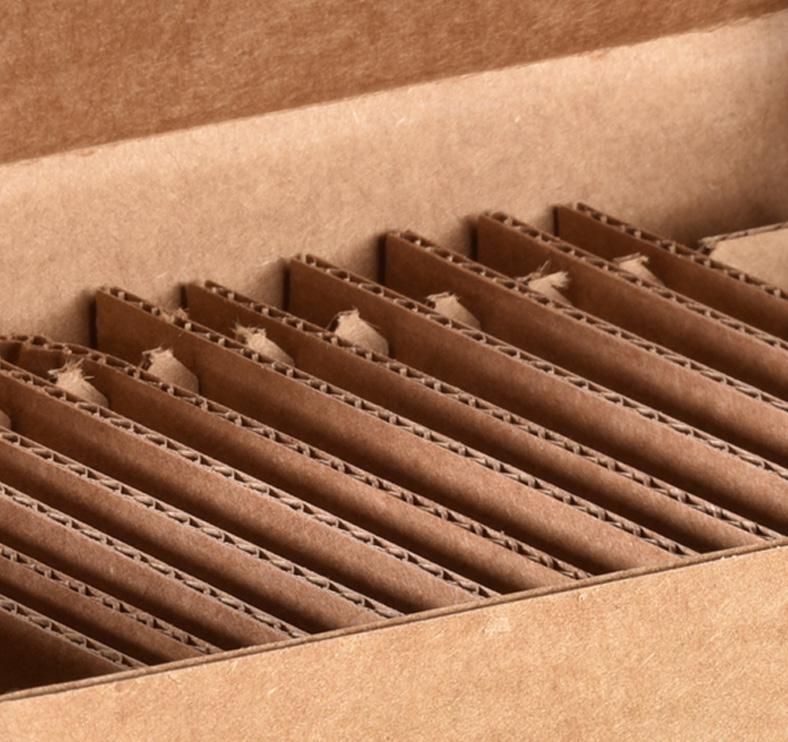 Close-up of dividers for sample box made from Kraft corrugate