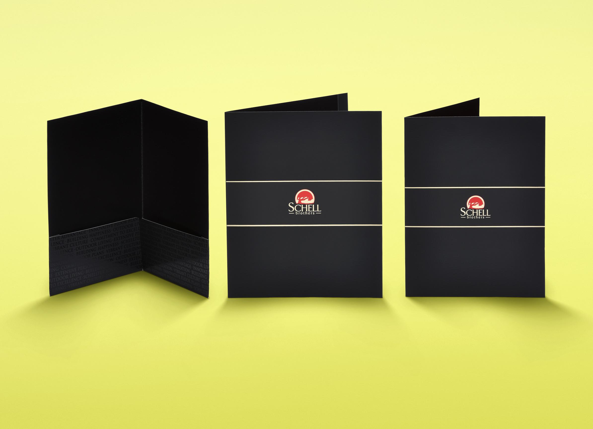 Black pocket folders with foil stamping