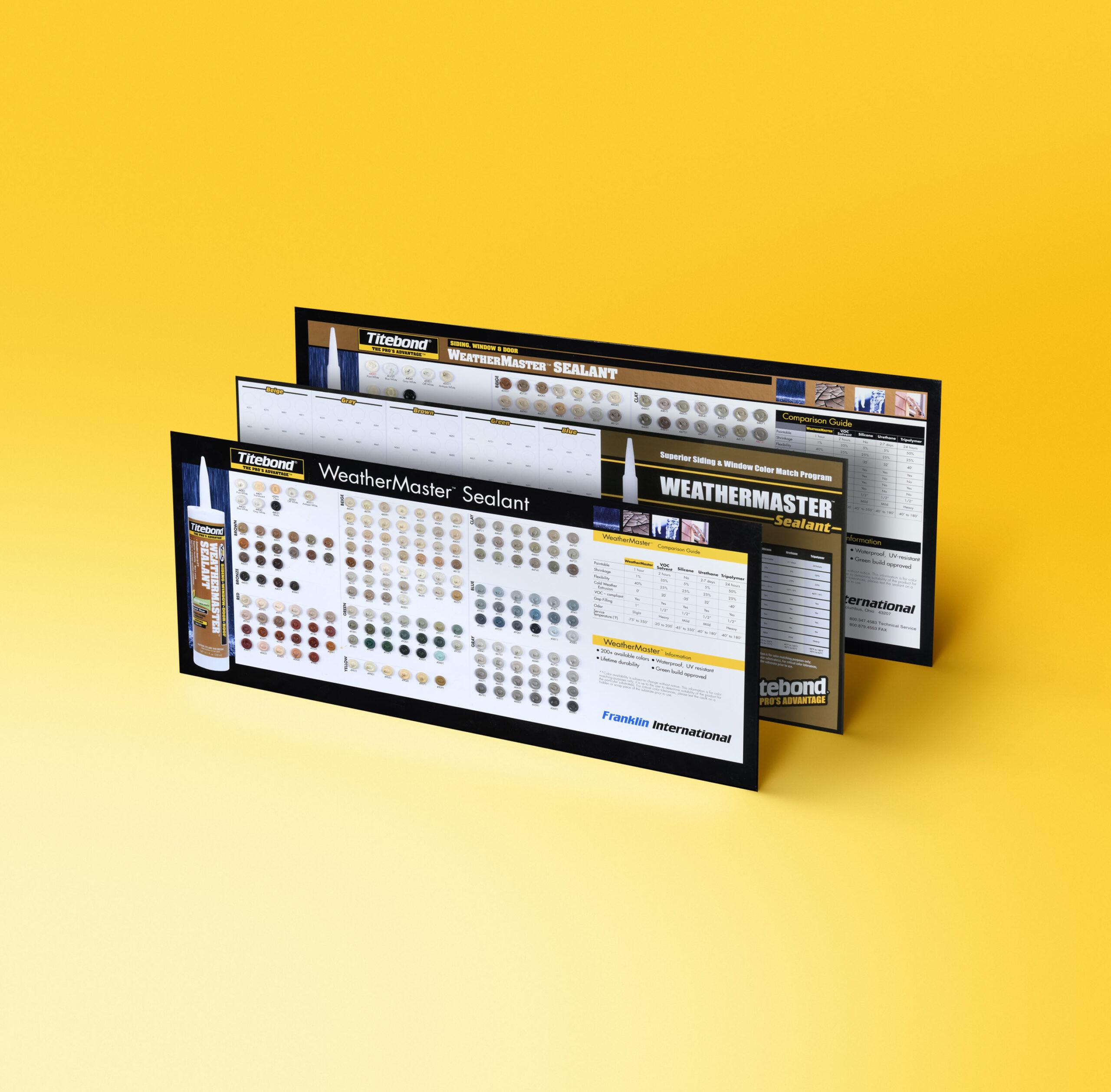 Turned-edge sample boards for Weathermaster Sealant