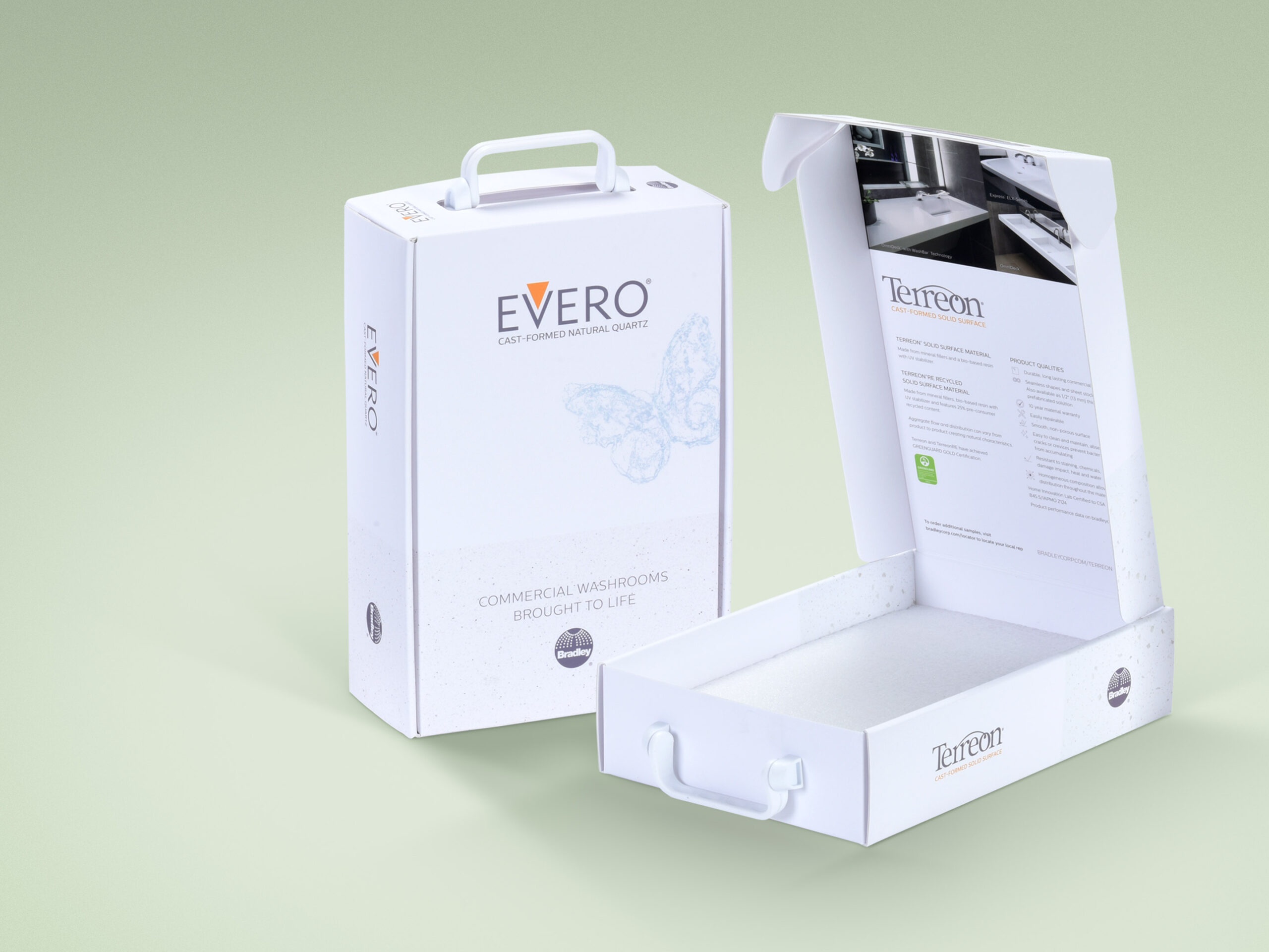 Corrugated sample box with handle and foam insert