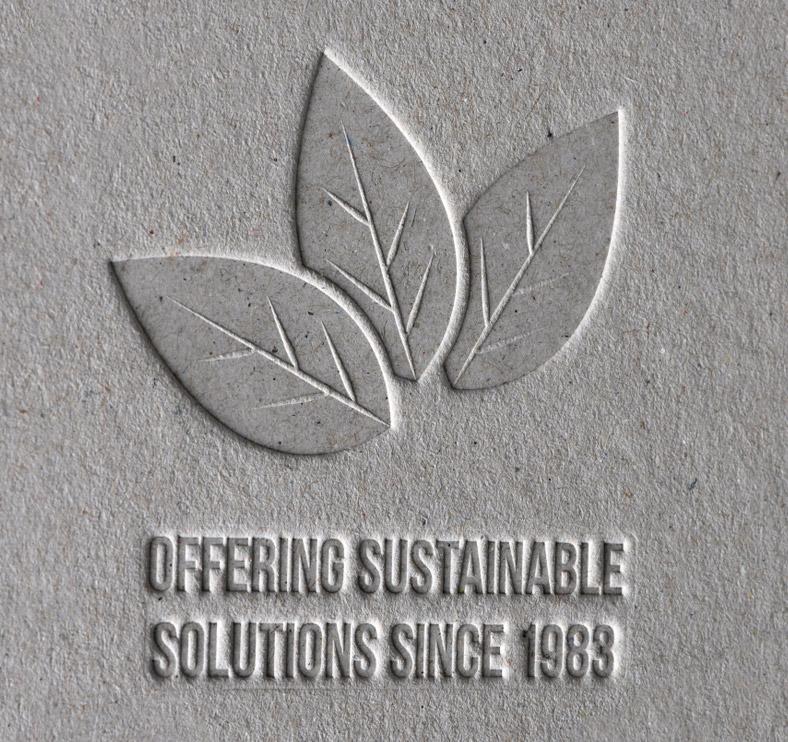 Close-up of blind debossed sustainability message on 100% PCW board